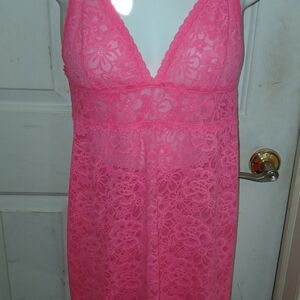Victoria's Secret Vibrant Pink Lace Chemise Like New!